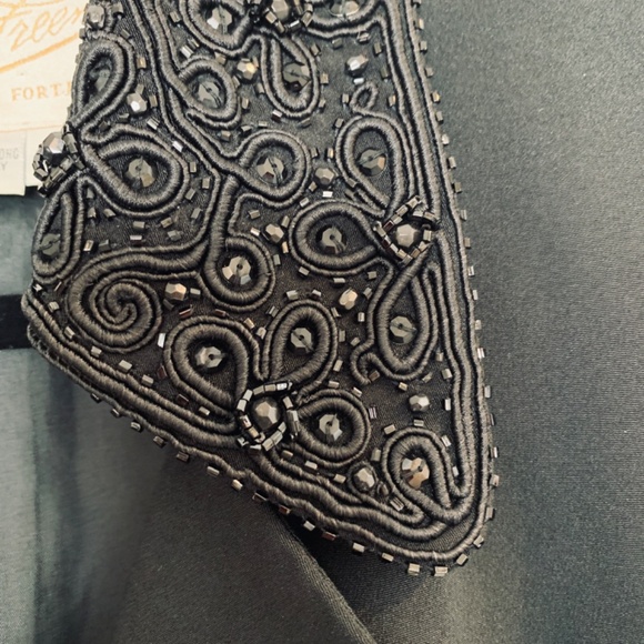 Rickie Freeman Womens Tuxedo Jacket Size 8 Black 100% Silk Beaded Elegant Party - Picture 4 of 14